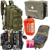 TURYSTYCZNY KIT PRZETRWANIA ZESTAW SURVIVAL PLECAK KHAKI ŚPIWÓR APTECZKA