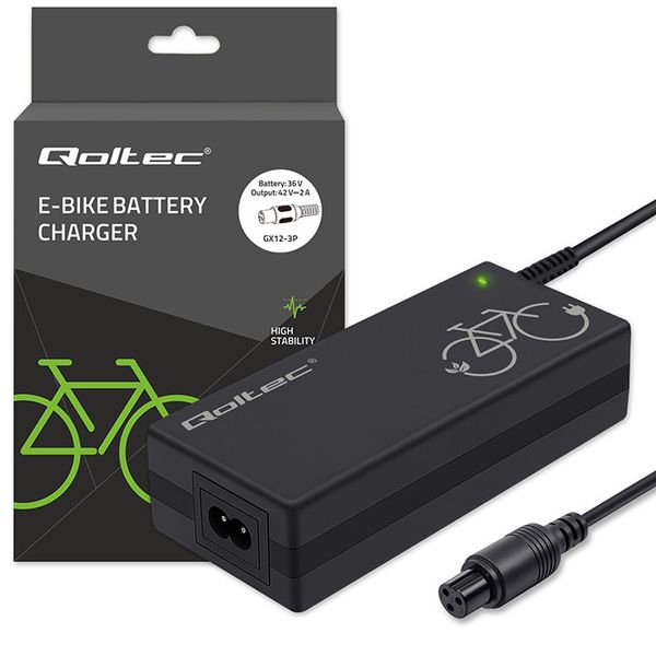 Qoltec Ładowarka e-bike 36/42V 2A GX12-3P + kabel zdjęcie 1