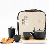 JAPOŃSKII MINI IMBRYK Z FILIŻANKAMI CZAJNICZEK PODRÓŻNY CERAMICZNY + TORBA