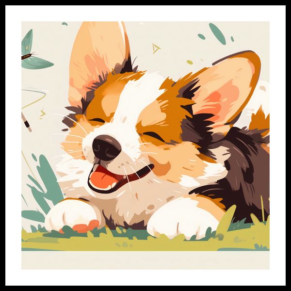 Plakat 70x70cm Beztroski Corgi zdjęcie 3