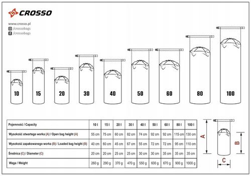 Szary worek Crosso Dry Bag / 40 l na Arena.pl