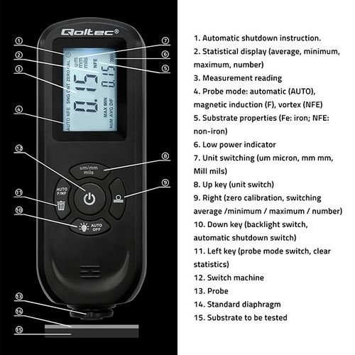 Qoltec Miernik grubości lakieru z podświetlanym bocznym LCD  0 ~ 2000um na Arena.pl