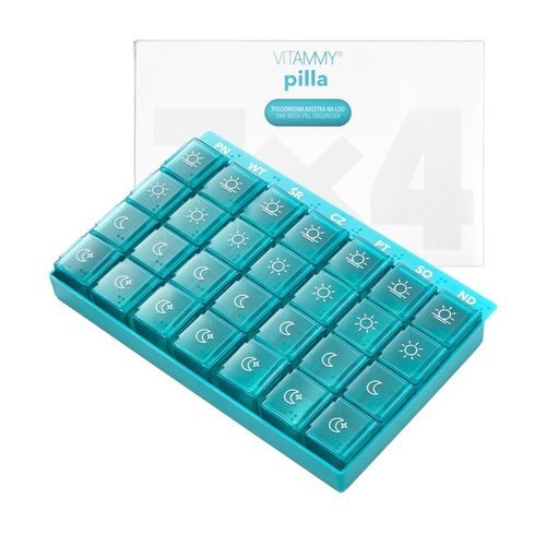 POJEMNIK ORGANIZER KASETKA PUDEŁKO NA LEKI 7 DNI 4 PORY VITAMMY PILLA 7x4 na Arena.pl