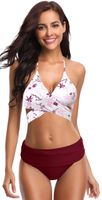Strój kąpielowy dwuczęściowy bikini komplet kwiaty bordowy rozmiar XL