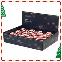 Czerwono-białe bombki choinkowe szklane kształtki 12 szt 8 cm zdobione