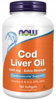 NOW Foods TRAN z WĄTROBY DORSZA 1000mg OMEGA-3 EPA DHA Wit A D-3 180softgel
