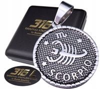 SREBRNY MEDALIK MEDALION ZNAK ZODIAKU SKORPION PRAWDZIWA STAL CHIRURGICZNA
