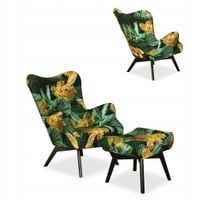 Fotel skandynawski Luna Print z podnóżkiem pufą Family Meble liście