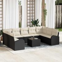Zestaw Sof z poduszką 10 pcs Czarny Rattan poli