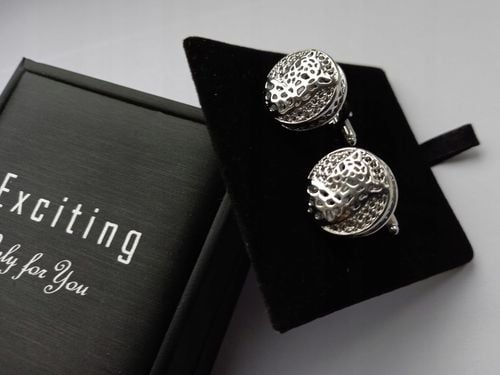 Smokingowe spinki do mankietów EXC Srebrne z Niebieską Masą Perłową + Etui na Arena.pl