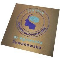 metalowa tabliczka informacyjna nadruk logo na złotym dibondzie 40x40cm