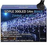 SOPLE 300LED KURTYNA ŚWIETLNA LAMPKI ZEWNĘTRZNE IP44 FLASH Białe ZIMNE 14M