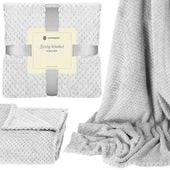 Narzuta na łóżko, pled 200x220 cm tłoczony, dwustronny koc na kanapę jasny popiel