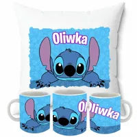 ZESTAW PODUSZKA + KUBEK LILO I STITCH + TWOJE IMIĘ PREZENT BAJKA NADRUK