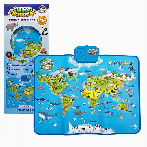 INTERAKTYWNA MAPA ŚWIATA ZWIERZĄT DOTYKOWA MATA EDUKACYJNA MÓWI PO POLSKU na Arena.pl