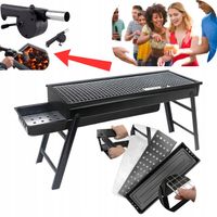 Grill przenośny składany DUŻY + GRATIS dmuchawa + Zestaw BBQ – HIT na lato!