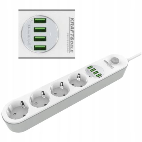 Przedłużacz 2m listwa 4xUSB + 4x230V z włącznikiem na Arena.pl