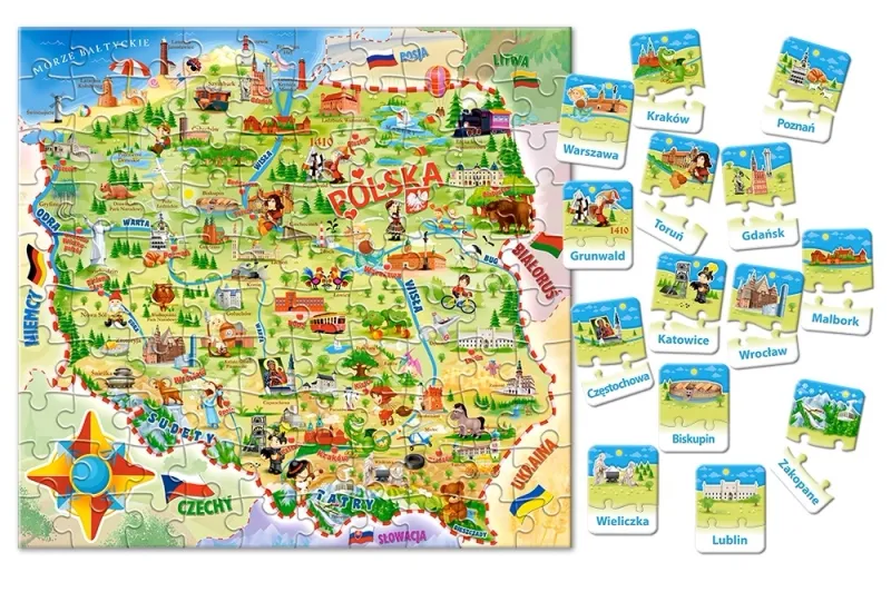 Puzzle 100 elementów. Mapa Polski + Quiz 28 elementów zdjęcie 3