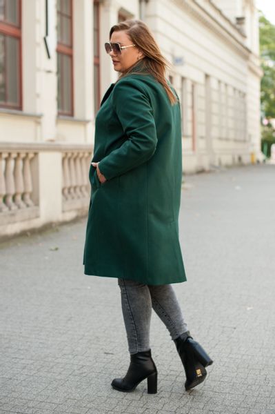 Jesienny płaszcz P-04, ponadczasowy model w butelkowej zieleni Rozmiar - XXXL na Arena.pl
