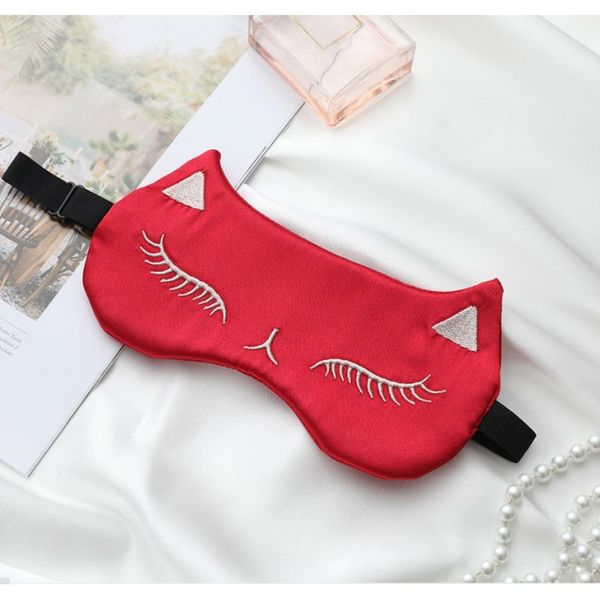 Maska do spania kot czerwień satynowa ozdobna OPK01CZE zdjęcie 2