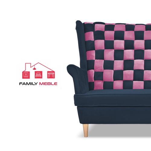 Zestaw uszak CAROL DUO sofa fotele pufy Family Meble granatowo - różowy na Arena.pl