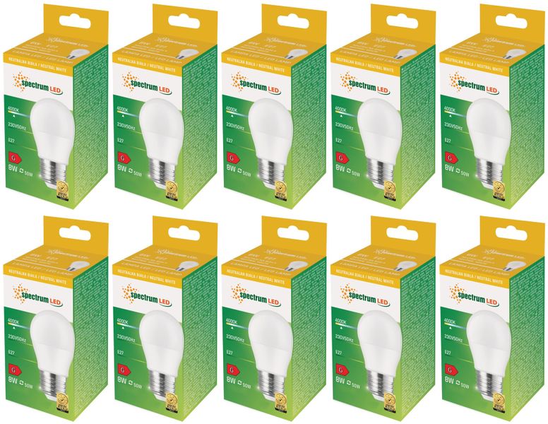 Żarówka LED kulka E27 230V 8W neutralna NW WOJ+14472_8W 10 SZTUK SPECTRUM zdjęcie 1