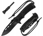 Nóż składany taktyczny Mil-Tec Clip Point Paracord Black z krzesiwem