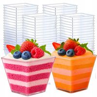 PUCHARKI DO DESERÓW LODÓW PLASTIKOWE NA PRZEKĄSKI DESER 50szt 120ml KWADRAT