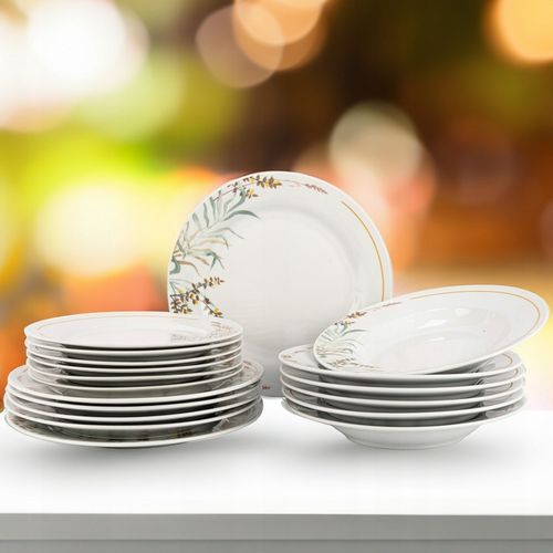 SERWIS OBIADOWY PORCELANOWY ZESTAW TALERZY BIAŁY NA 6 OSÓB WZÓR TRAWA na Arena.pl