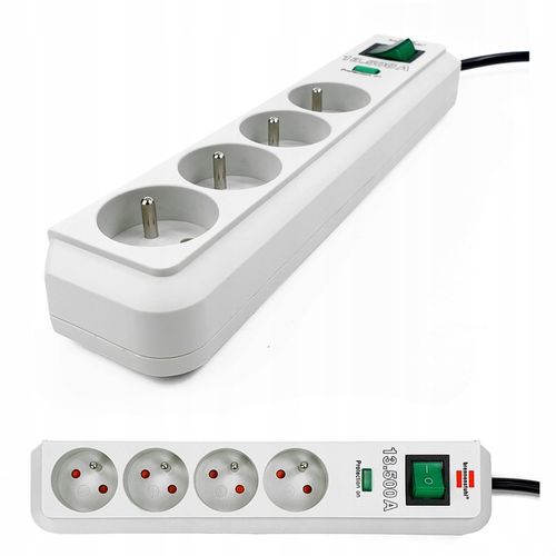 Listwa Zasilająca Przedłużacz Przepięciowy Szary 4 GNIAZDA Certyfikat CE na Arena.pl