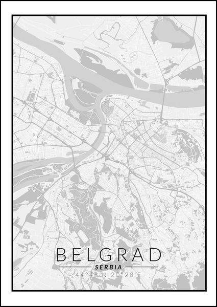 Belgrad mapa czarno biała - plakat 60x80 cm zdjęcie 1