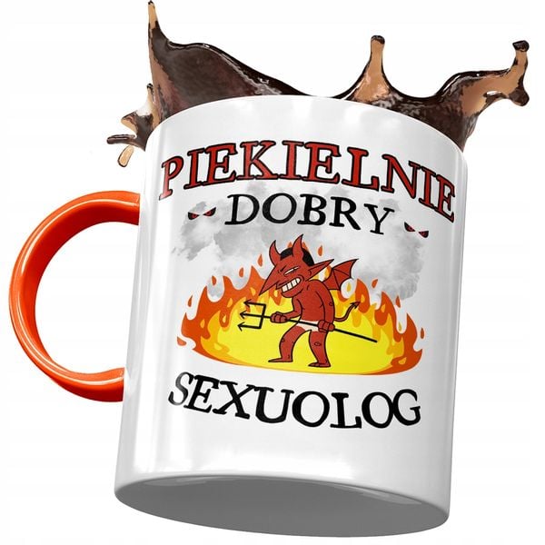 Kubek Pomarańczowy Dla Sexuologa Piekielnie Dobry Z Nadrukiem Ze Zdjęciem zdjęcie 1