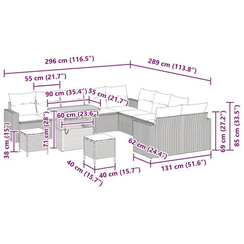 Zestaw Sof na Ogród z poduszką 13 pcs Szary 90 x 55 x 71 cm na Arena.pl