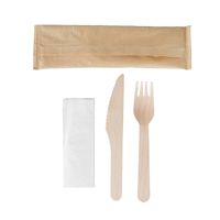 Komplet sztućców drewnianych (nóż, widelec) z serwetką 250 szt.