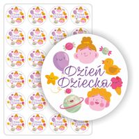 NAKLEJKI nalepki arkusz etykiet 1 czerwca DZIEŃ DZIECKA 24 szt. 5 cm