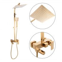 Bateria prysznicowa z deszczownicą natynkowy panel prysznicowy złoty