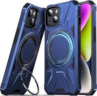 Etui pancerne iPhone 13 14 ring stojak niebieskie DASFOND MagSafe