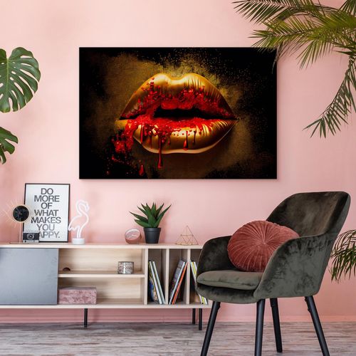 Obraz Na Płótnie Do Sypialni Złoto-Czerwone USTA Abstrakcja 100cm x 70cm na Arena.pl