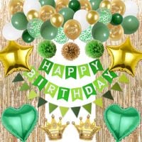 Zestaw Dekoracji Urodzinowych Złoto Zielony Baner Balony Gwiazdki Girlanda