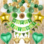 Zestaw Dekoracji Urodzinowych Złoto Zielony Baner Balony Gwiazdki Girlanda