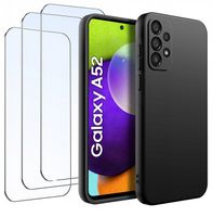 ZESTAW Etui do Samsung A52 5G Matowe Czarne Silikon Slim + 3 SZTUKI SZKŁO