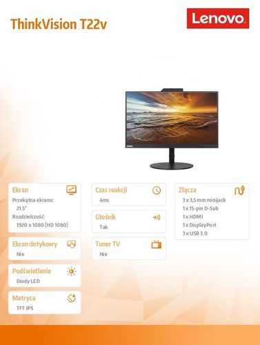 Monitor 21.5 ThinkVision T22v Black 61BBMAT6EU na Arena.pl