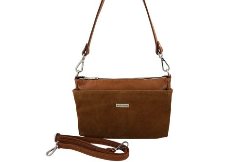 Pojemna torebka listonoszka ze skóry i zamszu - Brązowa jasna na Arena.pl