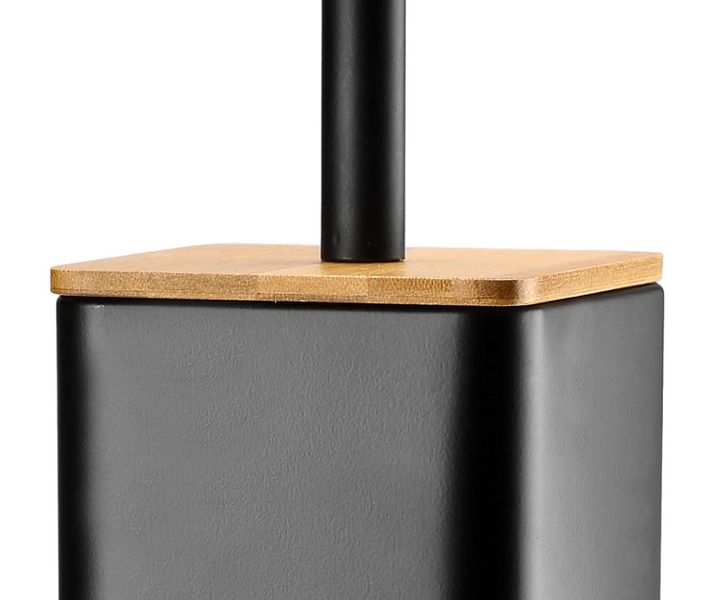 Szczotka WC z kwadratowym pojemnikiem stal bambus VERTO czarny mat styl loftowy zdjęcie 2