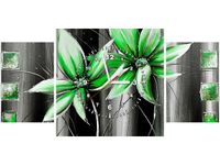 80X40CM ZEGAR KWIATY ZIELONO OBRAZ