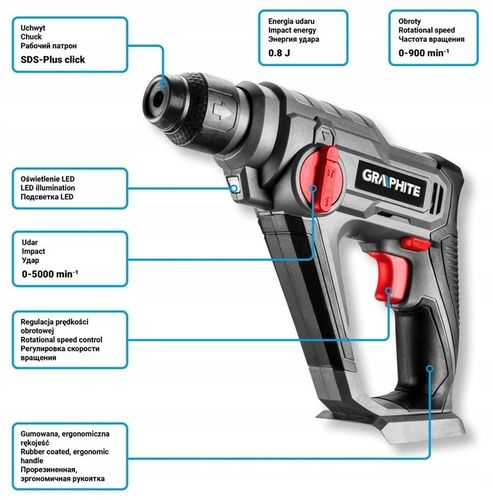 GRAPHITE Młotowiertarka + torba + akumulator + ład na Arena.pl