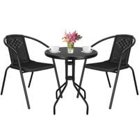 Meble ogrodowe metalowe krzesła i okrągły stół ze szklanym blatem zestaw ogrodowy czarny