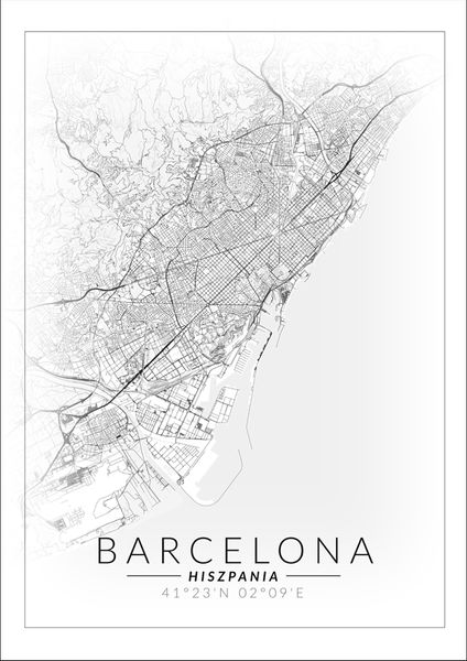 Barcelona mapa invert - plakat 20x30 cm zdjęcie 1