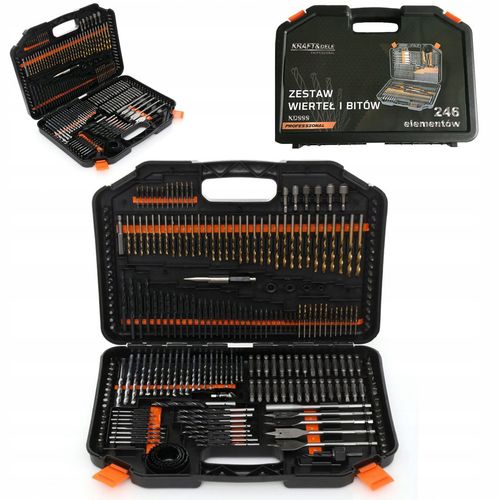 Zestaw Bitów i Wierteł Drewna Betonu Walizka Kraft&Dele 246 Elementów na Arena.pl