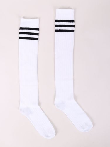 Zakolanówki dziewczęce dziecięce bawełniane z paskami białe 31-34 YOCLUB na Arena.pl